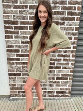 NWOT mineral wash 100% cotton green boho loose fit romper large
